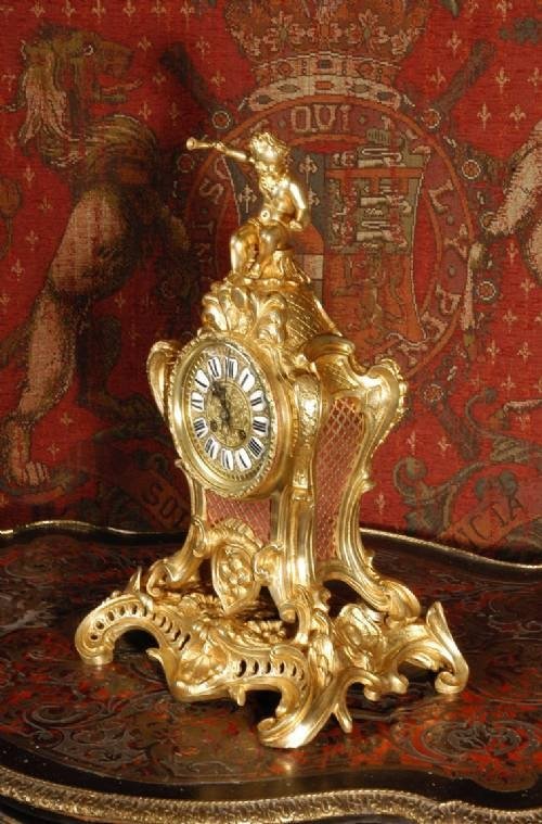 fig 1. ***** SOLD ***** LARGE ANTIQUE FRENCH ROCOCO TABLE CLOCK CHERUB C1870 VG
